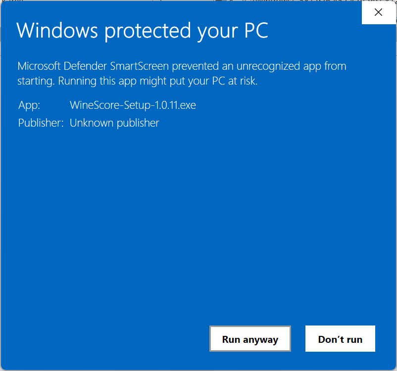Windows SmartScreen - Run anyway button